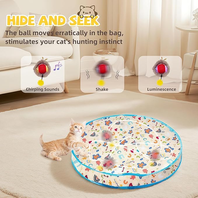 Interactive Cat Toys, Fast Rolling Ball in Play Mat, Automatic Motion Activated Ball Hide and Seek for Cat Indoor Toys, Mouse Catching Game Boredom Relief, 28" Mat