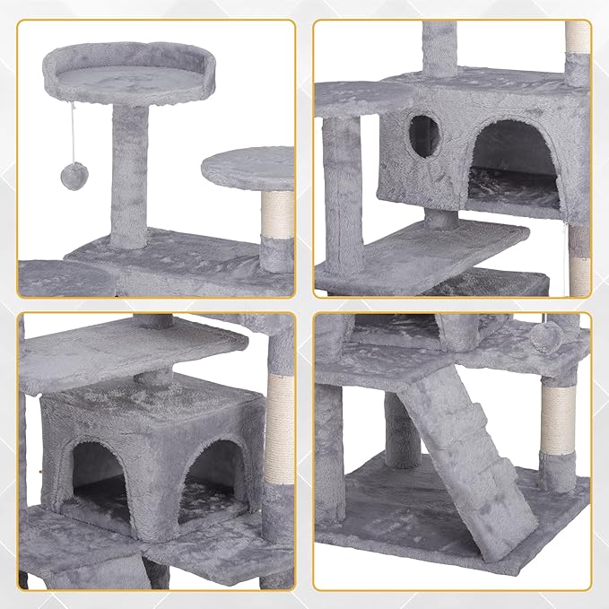54-Inch Cat Tree Multi-Level Condo Tower Bed Furniture Kitten Play House with Scratching Posts