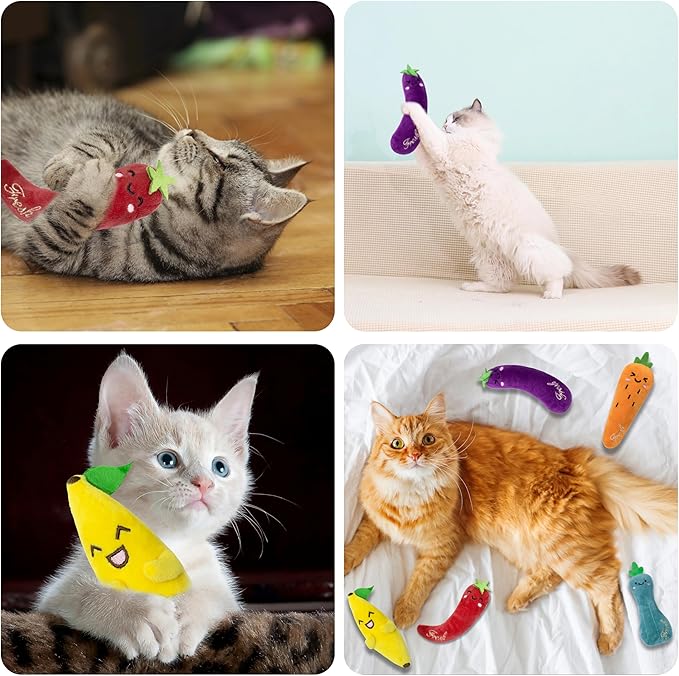 Seyezo Catnip Toys for Indoor Cats, 5 Pack Cat Toys for Cats, Fluffy Catnip Toys for Chewing Playing, Interactive Kitten Toys, Catnip Filled Kitty Chew Teething Toys, Cat Chew Toys, Vegetable,5 pcs
