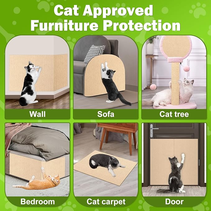 ENONCI 23.6x15.8 Couch Wall Corner Protection for Indoor Cats,Anti Scratch Furniture Protector from Cats Scratching,Trimmable Climbing Cat Scratcher Pad Play Mat Easy Use for Cat Board/Door/Carpet