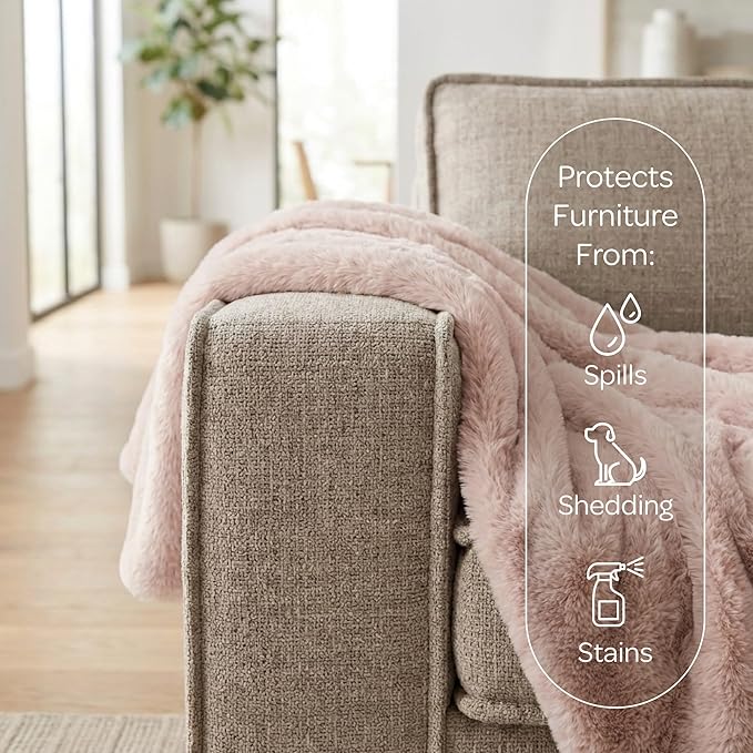 4 Cats & Dogs Pet Faux Fur Throw Blanket – Large 50"x60" Waterproof Dog Blanket, Washable Plush Throw for Cat and Dog, Leakproof Couch & Bed Furniture Protector, Ultra Soft Cozy Pet Blanket - Blush