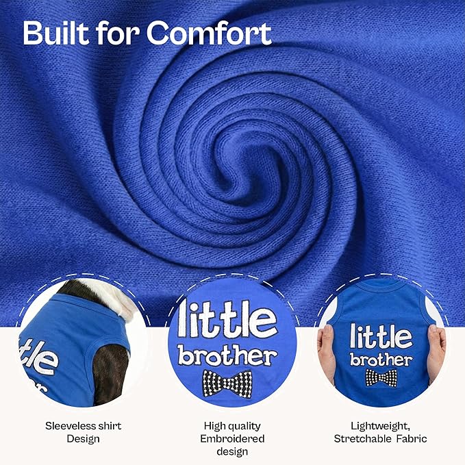 Parisian Pet Dog Shirt – 100% Cotton Shirts for Large Dogs – Blue Sleeveless Pet Clothes – Lightweight and Breathable Dog Apparel – Boy Little Brother Dogs Clothes - Stretchy Pet T Shirts
