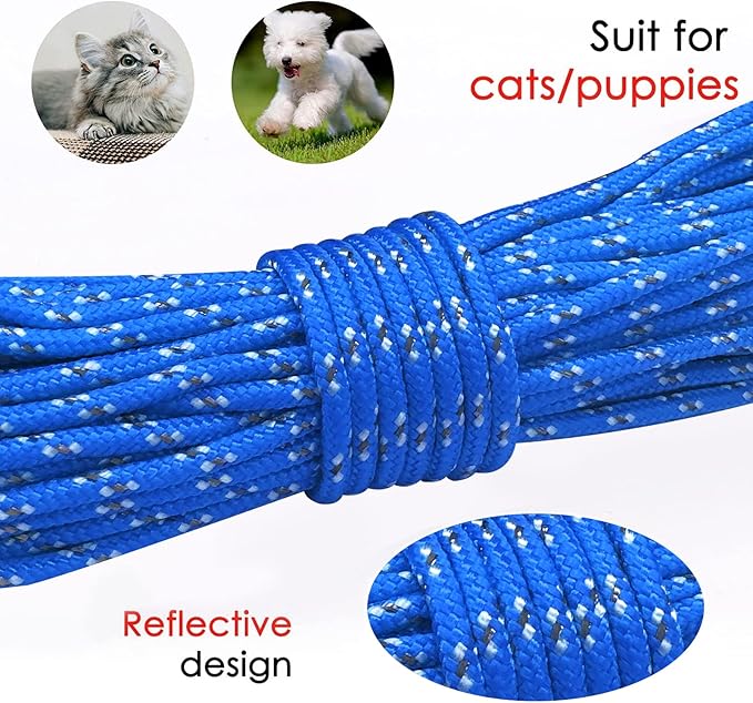 Rypet Reflective Cat Long Leash - 30 FT Escape Proof Walking Leads Yard Long Leash Durable Safe Personalized Extender Lead Traning Play Outdoor for Kitten, Puppy, Rabbit and Small Animals