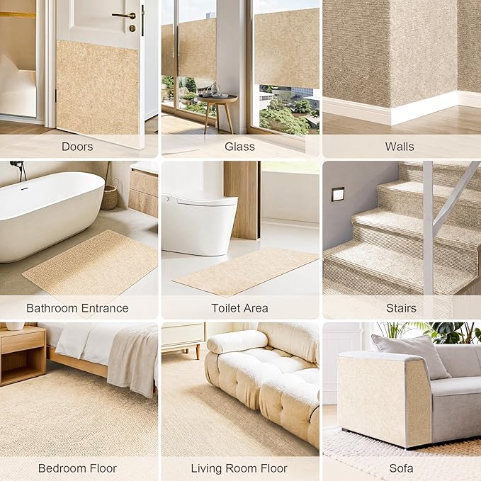 Cat Scratch Furniture Protector, 78.7"x15.7" Trimmable Self-Adhesive Cat Scratching Mat, Corner Couch Protector from Cat Claws, DIY Anti-Scratch Pad Rug for Sofa, Wall, Floor & Door, Beige