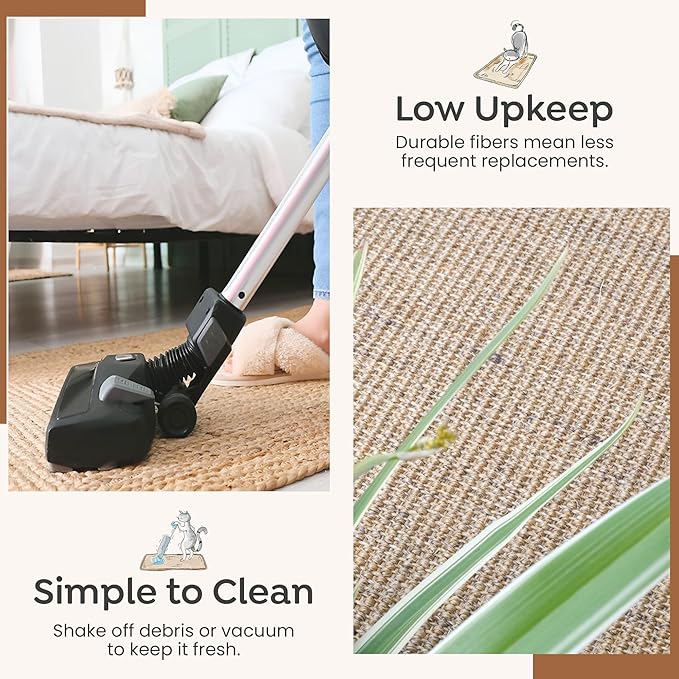 Premium Brazilian Cat Scratcher Mat – 24'' x 16'' Natural Fiber 100% Sisal with Jute Border, Ultra Durable, Scratching Pad, Doormat Rug, Protects Furniture and Carpets (Natural Brown)