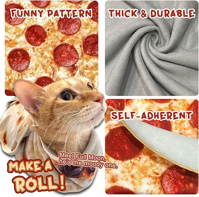 Cat Wrap for Cutting Nails, Tortilla Blanket Pet Supplies Cat Washing Bag, Burrito Blanket Cat Restraint for Nail Clipping, Multifunctional Pet Tool Gifts for Cat Lovers (S (within 6lbs), Pizza)