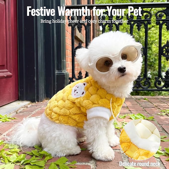 Dog Sweater for Small Dogs Puppy Cats Winter Warm Soft Pet Clothes Pullover Cute Extra Small Dog Apparel, Cat Sweaters for Cats Only Fit Chihuahua Yorkie(Yellow, M)