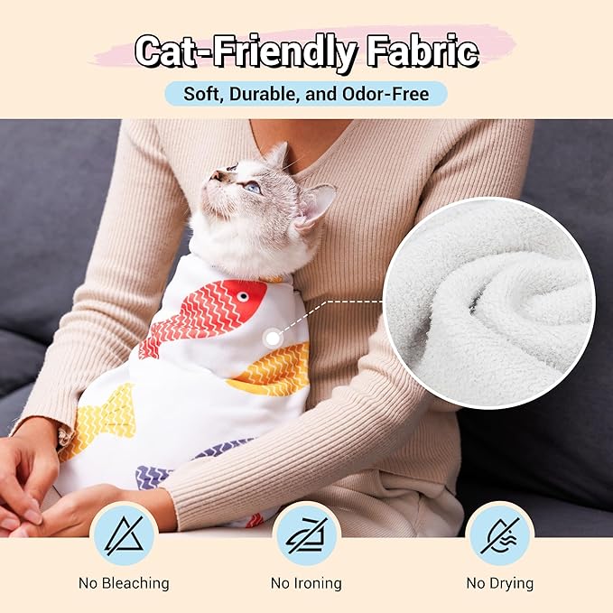 35.5" Extra Large Cat Wrap for Cutting Nails, Self-Stick Grooming Wrap for Adult Cats & Small Dog, Anti-Scratch Restraint Calming Cloth for Medicine, Cat Swaddle Cloth Grooming Supplies