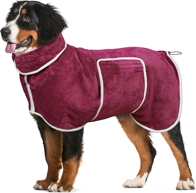 Dog Bathrobe Towel Dog Drying Coat - Super Absorbent Bath Robe for Drying Dogs Large, Soft Adjustable Collar & Belly Strap Fast Drying Coat Pet Dog Cat Bath Robe Towel (Purple, Large)
