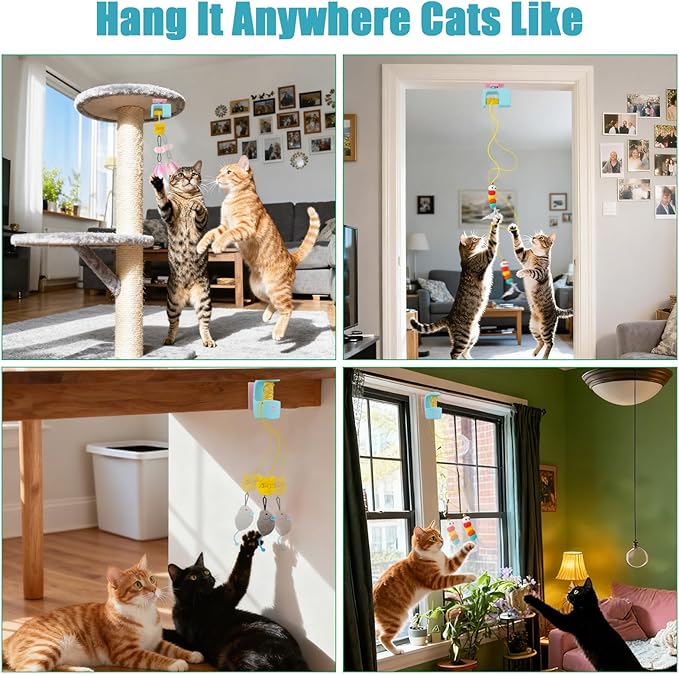 BABORUI Interactive Cat Toy – Automatic Hanging Cat Toy for Indoor Cats, Electric Motion Replicates Real Birds, Includes 3 Tail Accessories, Engaging Cat Enrichment Toy