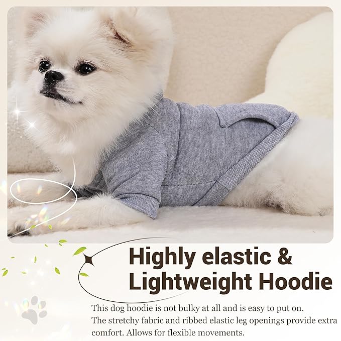 XXS Dog Hoodie Sweaters for Small Dogs, Winter Puppy Sweatshirts with Pockets Hood, Warm Fleece Lined Extra Small Dog Clothes for Chihuahua, Yorkie, 1-2lb Puppies, 2 Pack