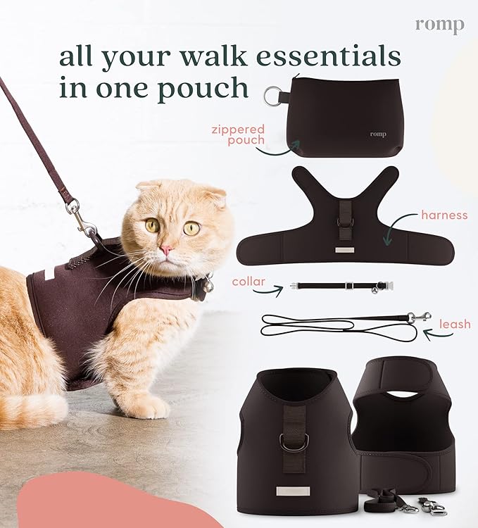Cat Harness, Collar & Leash Set - Escape Proof Adjustable Choke Free Velcro Harness Vest for Walking Cats & Kittens (Sable Brown, Medium)