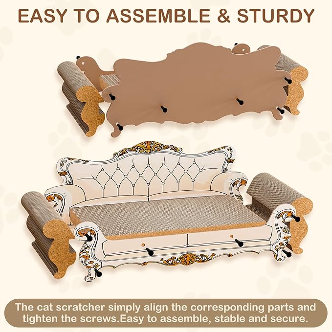 Cat Scratcher Bed,23.6 Inch Sofa-Shaped Cat Scratcher Couch, Large Luxury Durable Cardboard Sofa Scratcher Pad Furniture Protector for Indoor Cats Scrach,Rest and Play,Beige