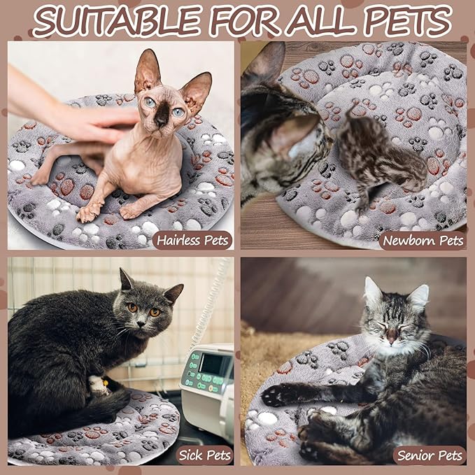 VitalCozy 2 Pack Self Heating Cat Pad Self Heating Cat Bed Machine Washable Heat Pet Mat Reversible Body Thermal Warm Round Dog Bed Crate Blanket for Feral and Indoor Cats(16'',Dog Paw)