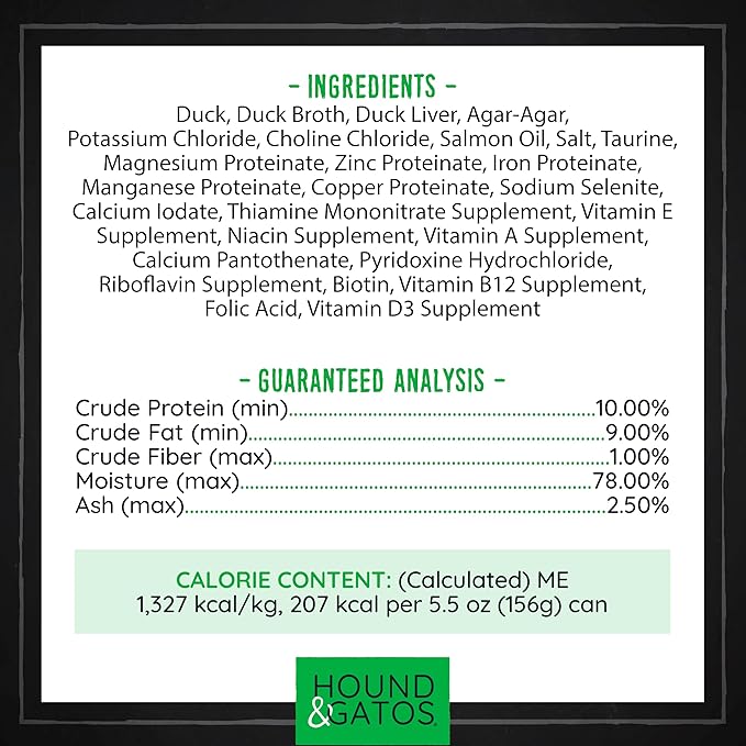Hound & Gatos Duck Wet Cat Food, Single Protein, 98% Real Meat Formula, Grain Free Limited Ingredient Cat Food, 5.5 oz Cans (Pack of 24)