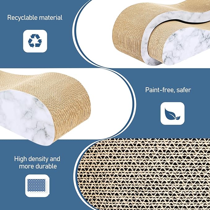 FluffyDream 2 in 1 Cat Scratcher Cardboard Lounge Bed, Cat Scratching Post, Durable Board Pads Prevents Furniture Damage,Large,Marble White