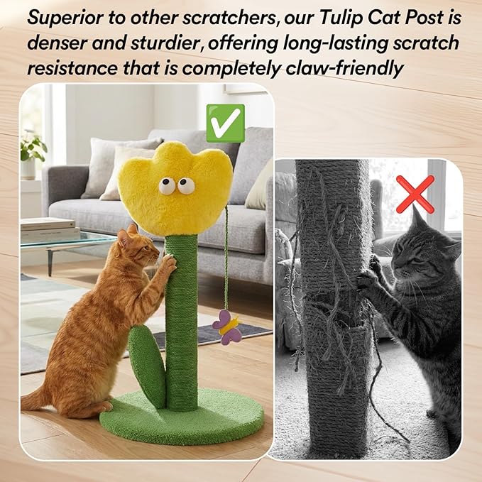 ZEZE Tulip Cat Scratching Post – Flower-Themed Cat Tree for Kittens & Adult Cats, Durable Sisal Rope Tower, Decorative Pet Furniture, Cute Home Design, Furniture Protection (Yellow)