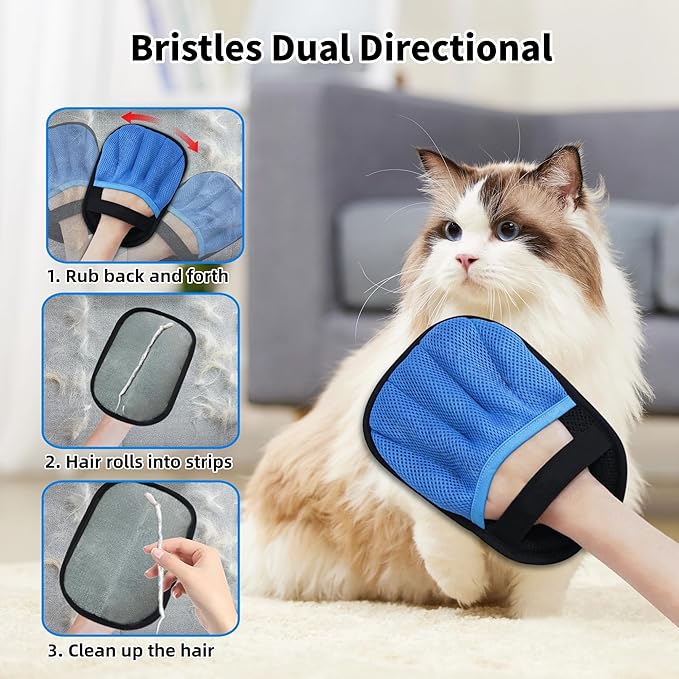 2Pcs Pet Hair Removal Glove for Dogs & Cats, Reusable Magic Brush for Pet Hair, Upgraded Five-Finger Electrostatic Pet Hair Gloves for Laundry, Couch, Carpet, Car Seat