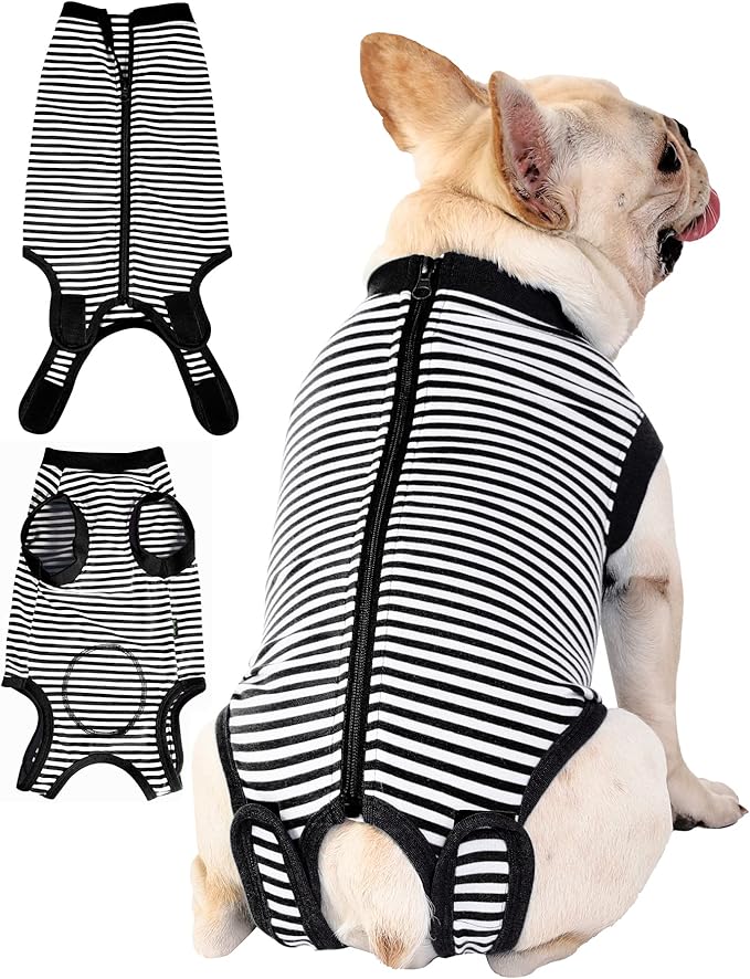 Dogs Cats Recovery Small Suit for After Surgery,Professional Pet Recovery Shirt Dog Abdominal Wounds Bandages,Substitute E-Collar & Cone,Prevent Licking Dog Onesies,Black-White XS