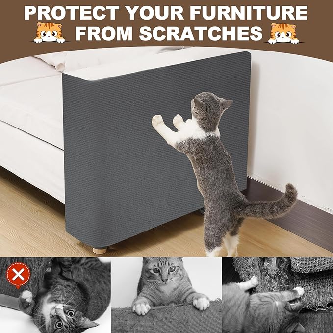 Cat Scratch Furniture Protector, 78.7"x15.8" Trimmable Anti-Scratch Mat with Adhesive Stickers & Thumbtacks, Self-Adhesive Scratch Pad for Couch, Sofa, Wall, Door and Cat Tree, Dark Grey
