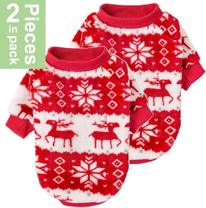 POMIU Dog Sweater, Dog Sweaters for Small Medium Dogs or Cat, Warm Soft Flannel Pet Clothes for Dogs Girl or Boy, Dog Shirt Coat Jacket (Xmas Red+Xmas White, Large)