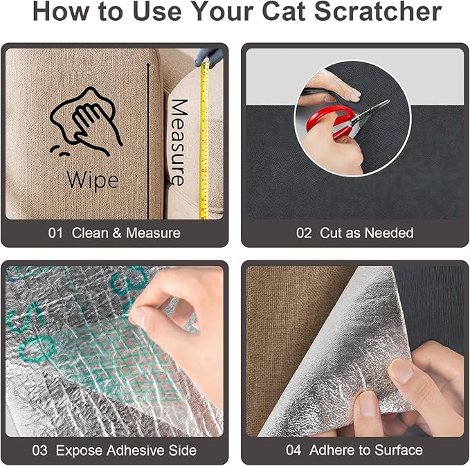 Cat Scratch Furniture Protector, 39.7"x15.7" Trimmable Self-Adhesive Cat Scratching Mat, Corner Couch Protector from Cat Claws, DIY Anti-Scratch Pad Rug for Sofa, Wall & Door, Dark Gray