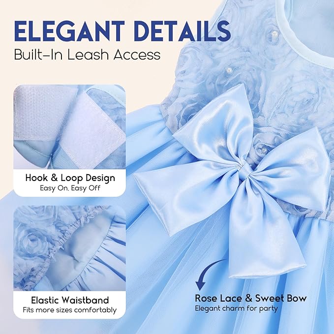ASENKU Dog Dress Pet Wedding Dress Princess Lace Puppy Birthday Party Outfit Formal Apparel Girl for Small Medium Dogs Cats (Small, Blue)