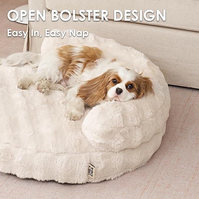 EHEYCIGA Soft Cat Couch Bed for Indoor Cats, Fluffy Extra Small Dog Bed with Removable Washable Cover, Bolster Pet Sofa, Waterproof and Non-Slip, 20" x 20"x 6.5", Cream