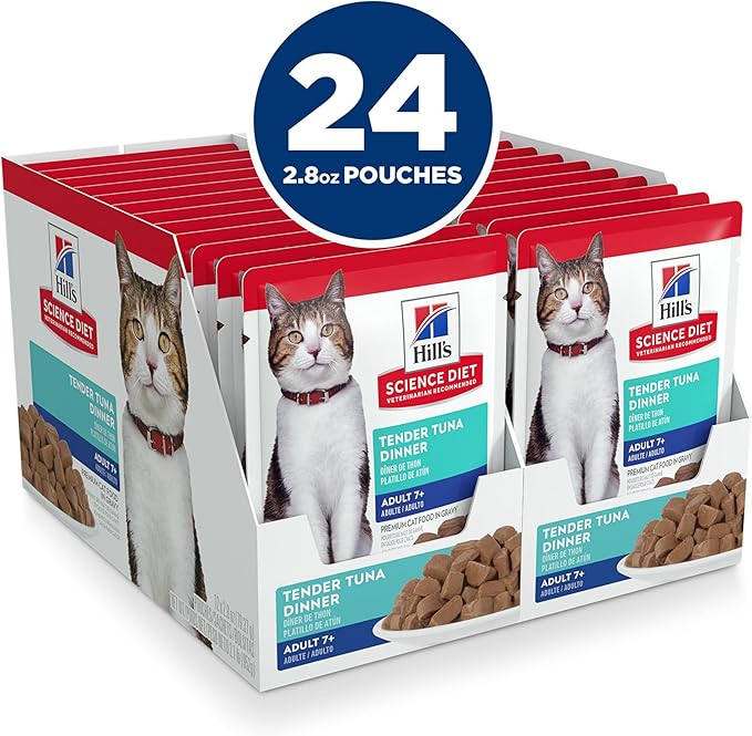Hill's Science Diet Adult 7+ Cat Food, Tuna Stew, 2.8 oz. Pouches, 24-Pack