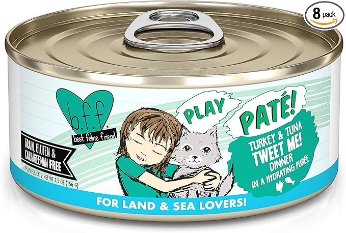 Weruva B.F.F. Play - Best Feline Friend Paté Lovers, Aw Yeah!, Turkey & Tuna Tweet Me! with Turkey & Tuna, 5.5oz Can (Pack of 8)