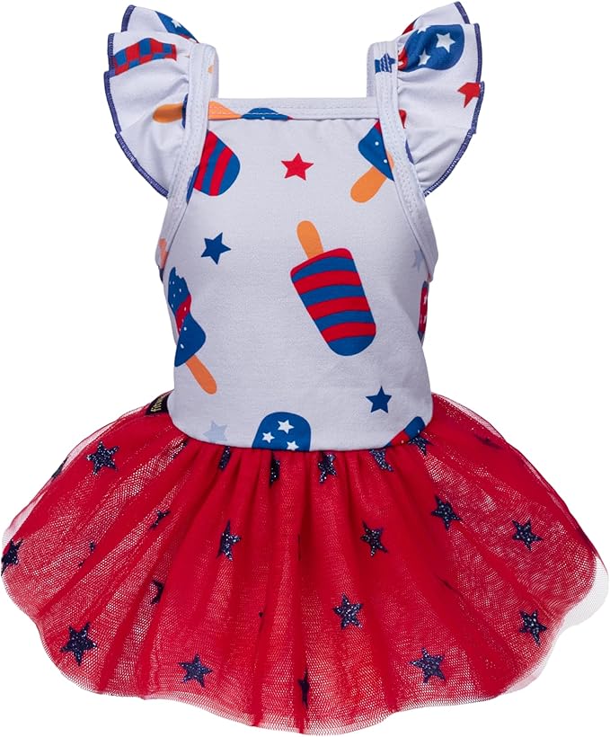 Fitwarm 4th of July Ice Pop Dog Dress, Patriotic Clothes for Small Dogs Girl, Festive Pet Outfit, Blue, Red, Small