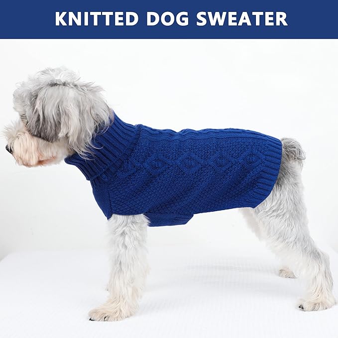 Dog Sweaters Small Dog Clothes Winter Turtleneck Puppy Sweater Warm Pet Cat Sweater Doggy Pullover Outfit with Twisted Design XS~XL(Navy Blue, Large)