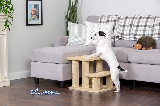 Furhaven Steady Paws Multi-Step Pet Stairs for High Beds & Sofas - Cream, 3-Step