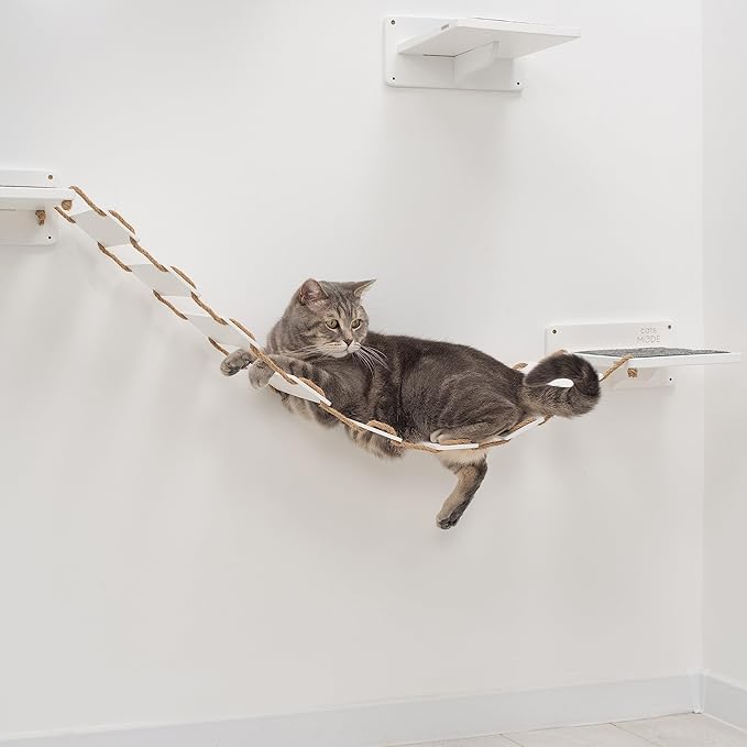 Wood Cat Bridge Cat Steps Cat Bed Wall Cat Toy Rustic Cat Tree Wall Decor Cat Lover Gift New Home Gift Cat Furniture Wall (White, Bridge)