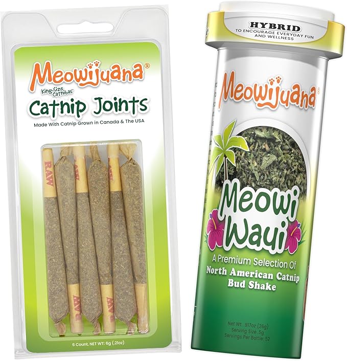 Meowijuana Meowi-Waui Bundle | King Size Catnip Rollies and Meowi-Waui | Hand Harvested and Rolled Dried High Potency Catnip | Grown in North America
