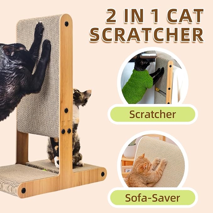 Nekosan Cat Scratcher, T-Shaped Cat Scratcher for Indoor Cats, Double-Sided Cat Furniture Protector, 23.6x16.9x9.6 inch Large, Cardboard Cat Scratcher with Ball Cat Toy