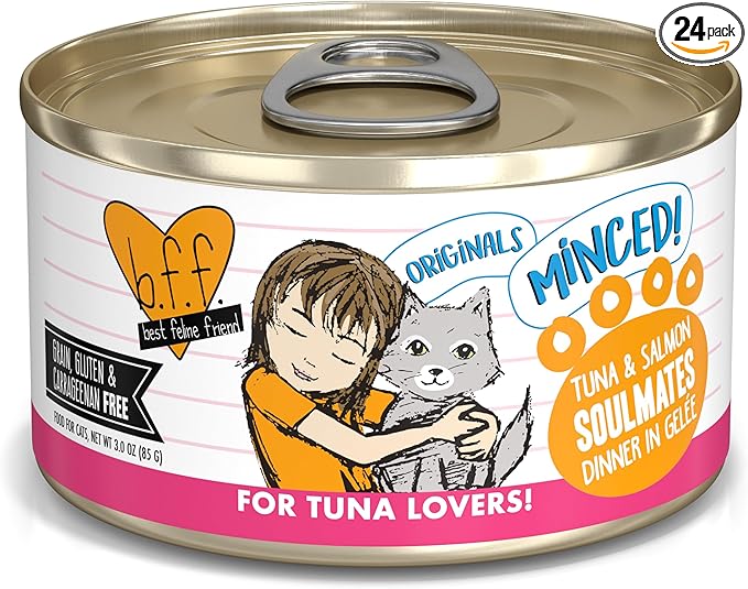 Weruva BFF Minced Natural Wet Cat Food, Tuna and Salmon Soulmates in Gelee, 3oz Can, Pack of 24