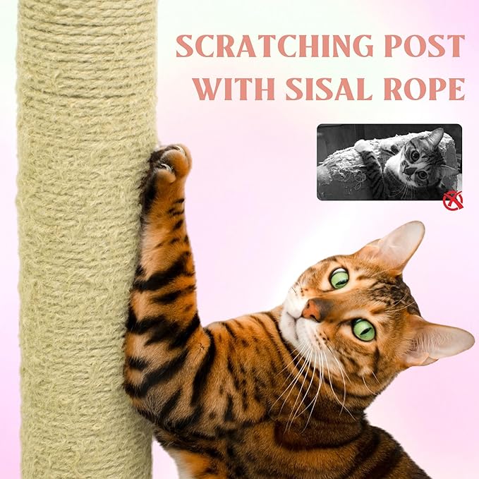 71" Flower Cute Cat Tree for Indoor Cats Large Adult, Tall Cat Tower with Scratching Post & Condo, Hammock, Aesthetic Cats Stand, Modern, Easy Assembly (Pink, 71" Tall)