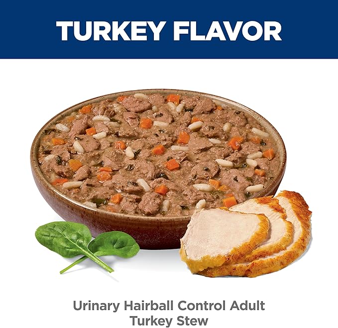 Hill's Science Diet Adult Urinary & Hairball Control Wet Cat Food, Turkey & Vegetable Stew, 2.9 oz. Cans, 24-Pack