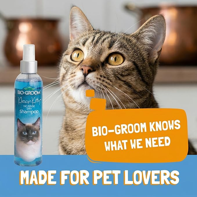 Bio-Groom Klean Kitty Waterless Cat Shampoo - No-Rinse, Cat Bathing Supplies, Kitten Wash, Cat & Dog Grooming Supplies, Cruelty-Free, Made in USA, Dry Shampoo Spray, Cat Products - 8 fl oz 1-Pack