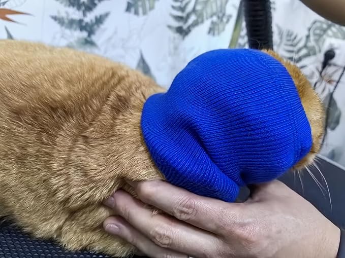 Cat Ear Cover Head Covering Ear Anxiety Relief Calming Neck Ear Covers for Cats Bath Wine+Blue-S