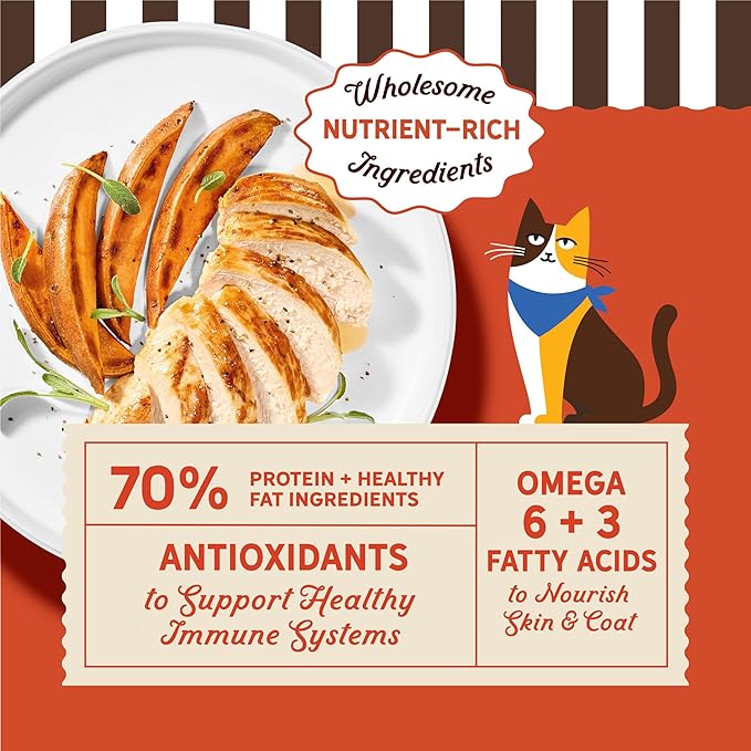 Merrick Purrfect Bistro Grain Free Chicken and Sweet Potato Recipe Natural Dry Cat Food for Adult Cats, High Protein, Outdoor or Indoor Cat Food - 12 lb. Bag