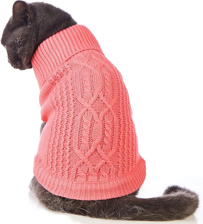 Stretchy Cat Sweater - 17 Colors & 6 Sizes | Snug Winter-Ready Knit for Boy/Girl Cats & Kittens (Pink, Large)