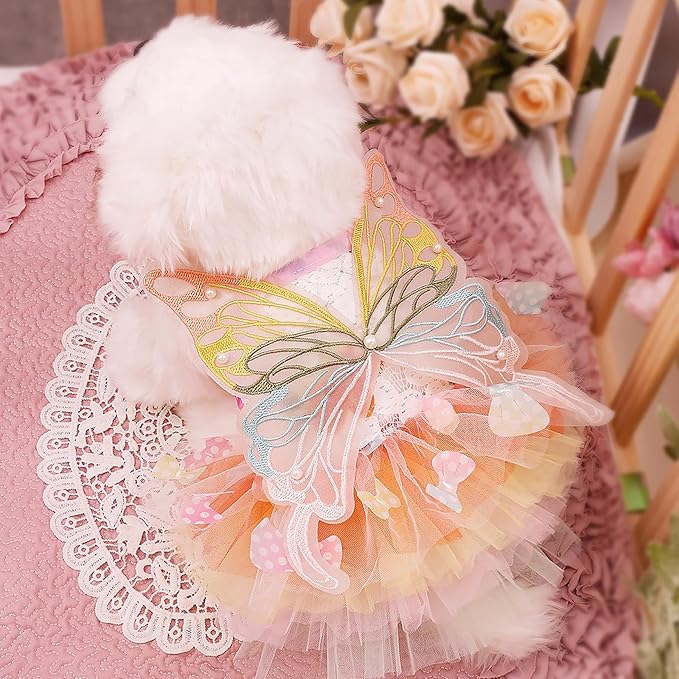 Pet Butterfly Dress,Pink Lolita Dress for Small Dogs Pet Princess Butterfly Wing Lace Tutu Skirt Cat Puppy Kitten for Summer Outfits Spring Gifts