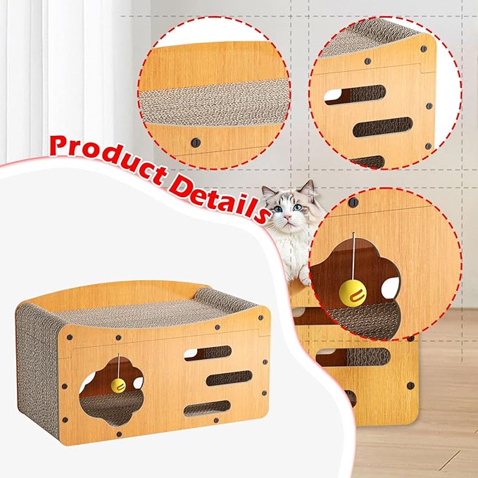 Generic Cat Scratcher House Cat Scratch Bed Supplies Durability Prevents Furniture Damage with Teasing Ball Grinding Claw Kitten Toy, 56cmx29cmx32cm