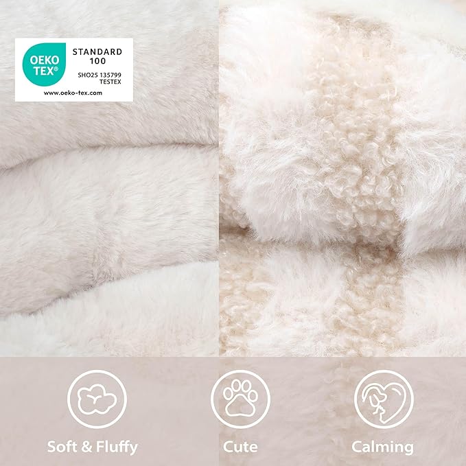 Cat Bed Kitten Bed - Washable Round Cat Beds for Indoor Cats, Soft Corduroy Fleece Pet Bed for Puppy and Kitten with Removable Double Sided Inner Cousion, 20", Beige