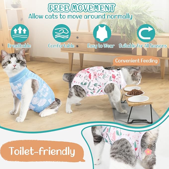 SlowTon Cat Recovery Suit - Cat Onesie for Cats After Surgery Female Male, Kitten Clothes Cats Surgical Spay Suit Abdominal Wounds, E-Collar Alternative Bodysuit Shirt Anti-Licking (White, S)