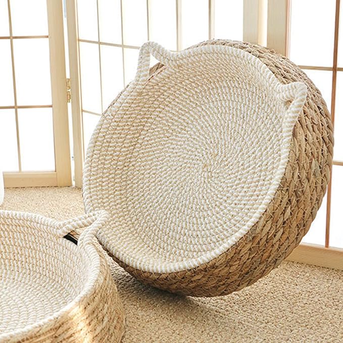 Asixxsix Cat Scratcher, Circular Cat Scratcher Bed with Breathable Mat and Small Ears Design, for Indoor Cats to Scratch Play and Lounge, Furniture Protector for Sofa Chair (L)