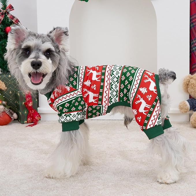 XPUDAC Dog Christmas Pajamas Stretchy Dog Clothes for Small Medium Dogs Boy Girl Puppy Onesie Doggie Jammies Winter Pet Costume Pjs Cat Apparel, Red, Green, XS