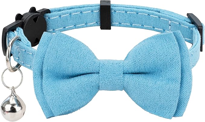 Cat Collar with Bow Tie Bell Breakaway Kitten Small Pet Safety Solid Wedding Basic Pure Color Suede Soft Adjustable [1pc] Blue